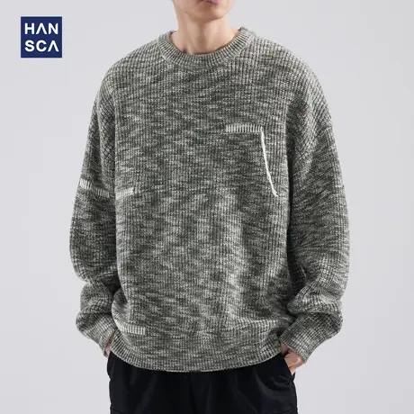 hansca美式潮牌痞帅慵懒毛衣男秋冬季重磅高级感圆领宽松休闲外套商品大图