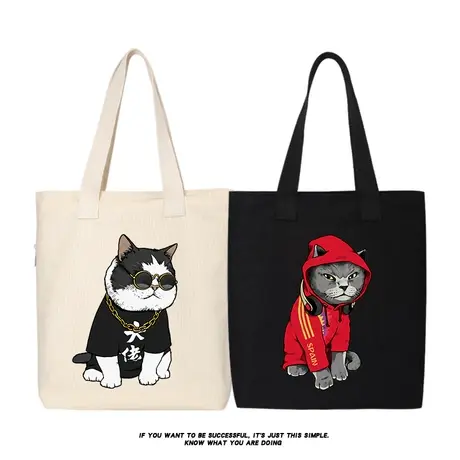 秀洛大佬猫撸猫托特包日系设计感帆布包单肩斜挎手提包袋大容量商品大图