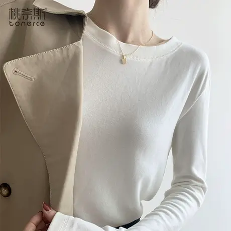 白色t恤女长袖圆领内搭2024新款秋冬洋气百搭德绒保暖打底衫上衣图片