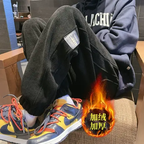 加绒裤子男冬季加厚休闲裤秋冬款潮牌灯芯绒男裤宽松束脚运动卫裤图片