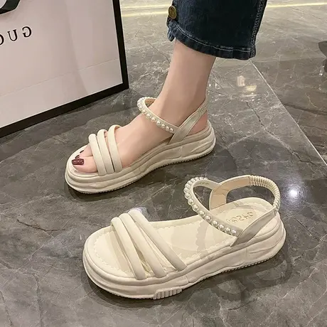 厚底凉鞋女鞋2024年夏季网红爆款珍珠仙女风配裙子时尚休闲沙滩鞋商品大图