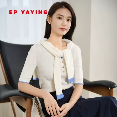 EP YAYING雅莹女装 简约圆领肌理套头针织衫 2024春装新款9516A图片