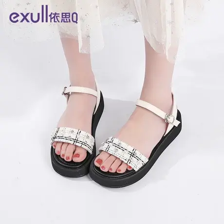 exull依思q休闲凉鞋女厚底配裙子女鞋小个子软底海边度假沙滩鞋女图片