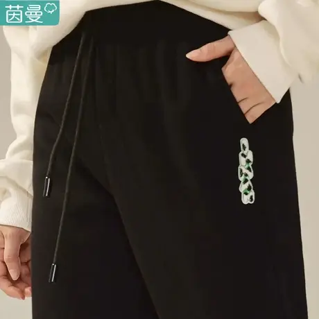 茵曼休闲直筒阔腿裤卫裤女2024新款春秋季松紧腰显瘦运动长裤子图片