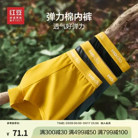 红豆男士内裤男棉氨四角裤透气平角裤弹力三条装舒适大码短裤头商品大图