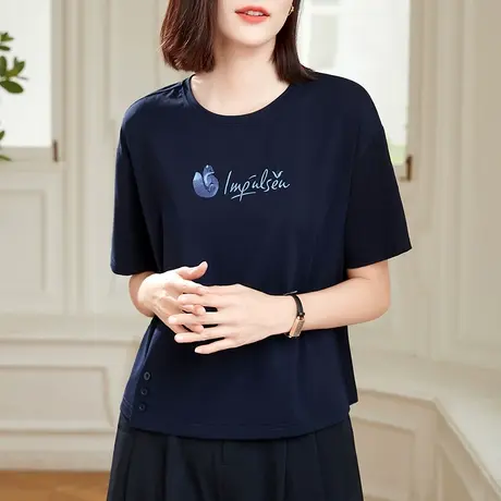 宽松短款t恤女士夏季装2023年新款洋气纯棉短袖上衣大码半袖体恤商品大图