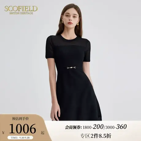 Scofield圆领优雅小黑裙镂空收腰显瘦连衣裙女装2023年夏季新款图片