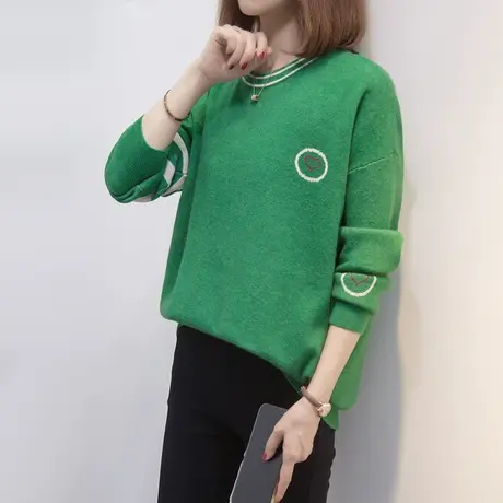 圆领毛衣女套头2023秋冬新款宽松外穿针织衫内搭打底衫加厚上衣潮商品大图