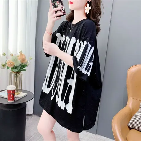 ins潮牌短袖T恤女夏季2023年新款宽松慵懒风欧货大版薄款圆领上衣图片