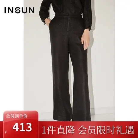 恩裳COVER冬季2022时尚斜纹亮丝星星视觉感显瘦直筒休闲裤女图片