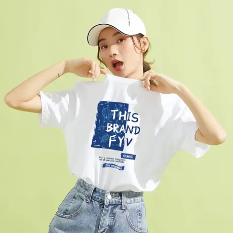 白色短袖t恤女夏季2023新款纯棉正肩半袖体恤宽松设计感小众上衣商品大图