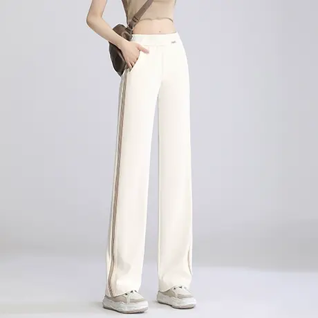 时尚直筒休闲裤女夏季2023新款松紧腰坠感显瘦窄版阔腿裤运动长裤商品大图