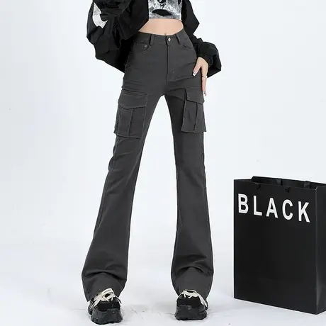 高腰加长微喇牛仔裤女2023年新款灰色喇叭裤子工装显瘦窄版直筒裤图片