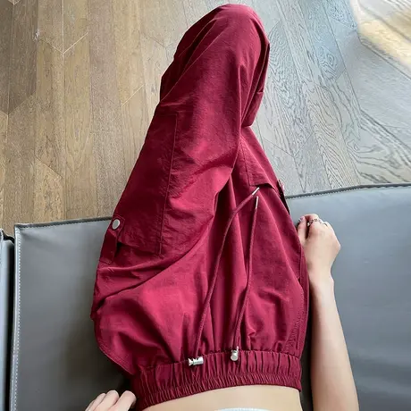 冰丝工装裤女夏季薄款高腰休闲运动裤美式抽绳束脚轻薄速干直筒裤商品大图