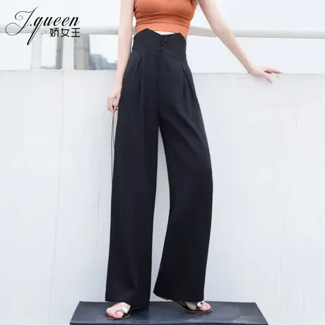 ins超火的高腰阔腿裤女2023秋季韩版宽松OL通勤休闲显瘦黑色长裤商品大图