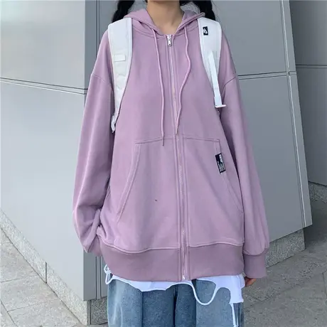 日系古着卫衣女2020春秋薄款宽松韩版潮ins原宿bf慵懒风开衫外套商品大图