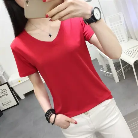 2023网红同款衣服女新款白色宽松短袖V领上衣女下衣失踪t恤嘻哈bf图片