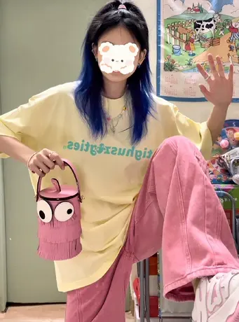 纯棉短袖t恤女夏季oversize宽松美式复古小众设计感潮牌甜酷上衣图片