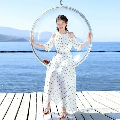 2023夏季新款波点雪纺连衣裙长裙海南三亚超仙显瘦沙滩裙海边度假图片