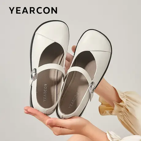 意尔康法式玛丽珍女鞋2023新款秋圆头拼接小皮鞋单鞋配裙子乐福鞋商品大图