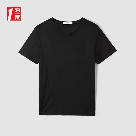 海一家质感线条提花短T新款简约V领基础打底男士短袖T恤图片