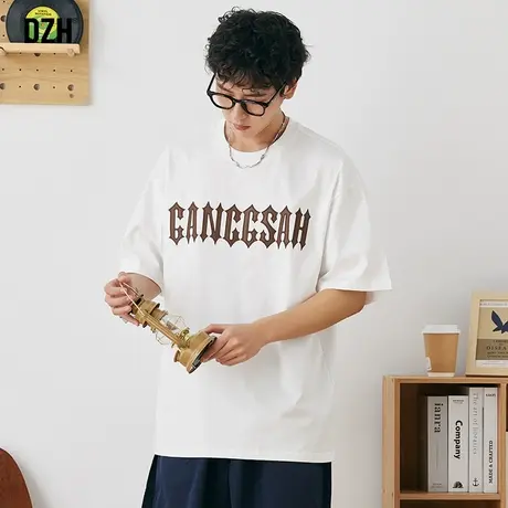 男士哥特风字母刺绣t恤男短袖美式街头半袖男款夏季男装2023新款商品大图