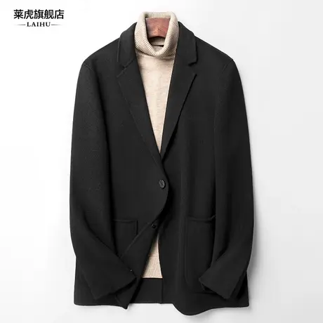 秋冬季毛呢外套男士双面呢子羊毛小西装修身短款无羊绒休闲西服男商品大图