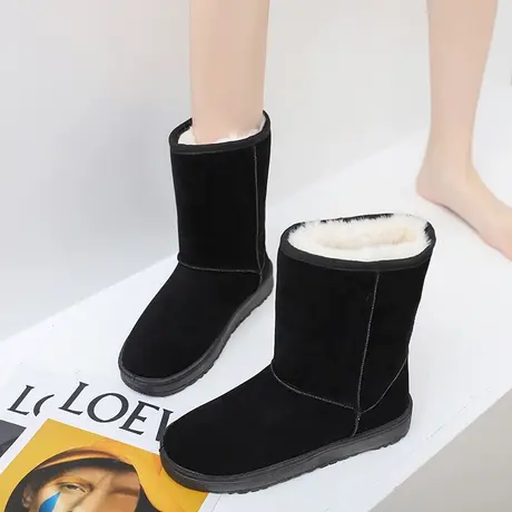 雪地靴女中筒靴子2023新款时尚厚底保暖棉靴女冬加绒加厚短筒学生商品大图