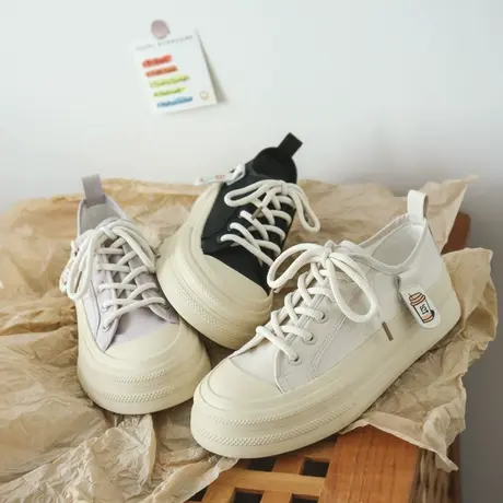 2023透气防水厚底休闲鞋女设计感ins潮休闲帆布鞋小众百搭小白鞋图片