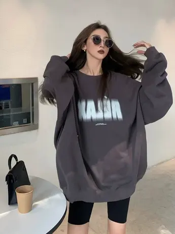 灰色卫衣女胖mm欧美炸街ins潮春秋款大码洋气显瘦外套上衣2-300斤商品大图