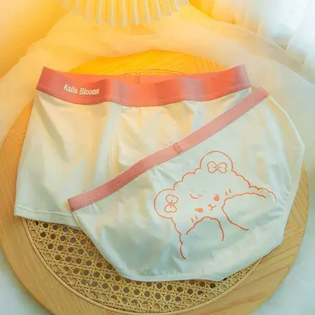 小熊可爱情侣一男一女内裤莫代尔四角裤棉春款卡通印花纯欲男套装图片