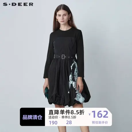 sdeer圣迪奥女装圆领收腰撞色印花连衣裙S221Z1218图片