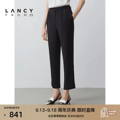 朗姿秋新款休闲裤子女高腰直筒开衩压褶通勤职业西装裤女商场同款商品大图
