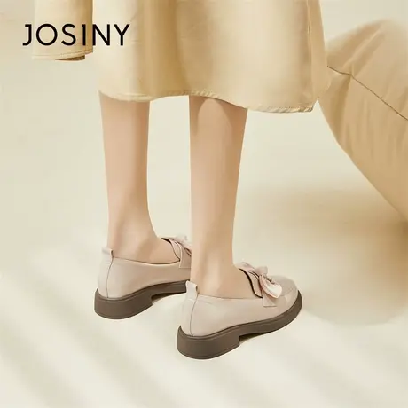 Josiny/卓诗尼厚底小皮鞋女2024新款春季高跟单鞋增高白色乐福鞋商品大图