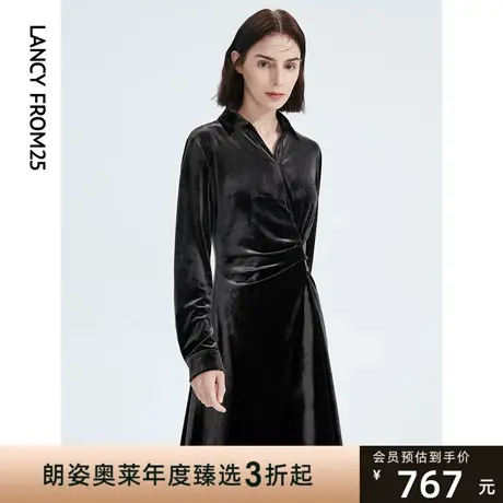 朗姿法式复古丝绒polo领收腰显瘦气质高级感裙子女秋冬新款连衣裙图片