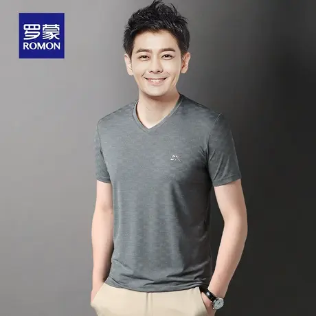 罗蒙男士冰丝短袖T恤夏季薄款网眼速干衣服鸡心V领打底衫爸爸体恤图片