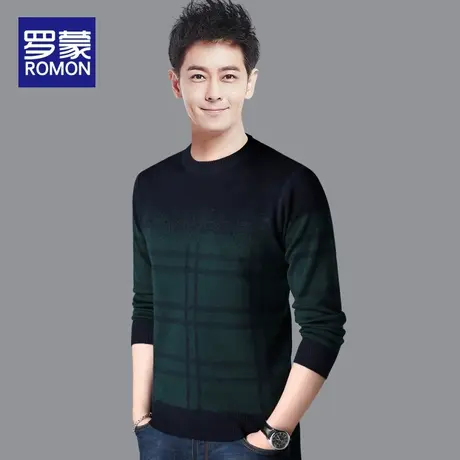 Romon/罗蒙2022秋冬季针织衫男圆领纯色毛衣韩版男士长袖潮流衣服商品大图