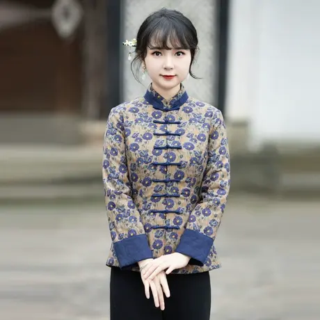 筠雅秋冬新中式唐装上衣女中国风夹棉加厚保暖中式女装外套23J704商品大图