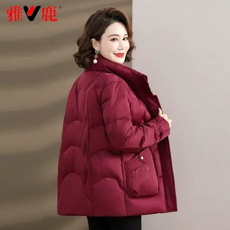 雅鹿官方2023新款红色妈妈款羽绒服女短款立领冬季印花中老年外套图片