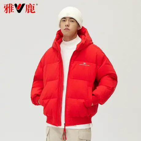 雅鹿官方黑色羽绒服男短款2023新款潮牌连帽加厚休闲保暖冬面包服商品大图