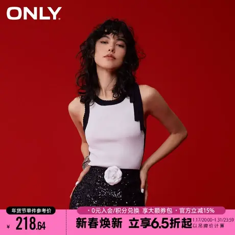 ONLY2024春季新款可爱撞色无袖圆领修身背心针织衫女|124124012图片