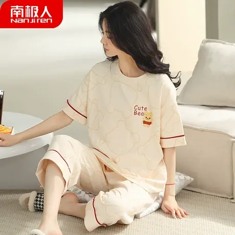 睡衣女夏季 夏款女款 纯棉短袖七分裤夏天女士薄款套装动漫家居服图片
