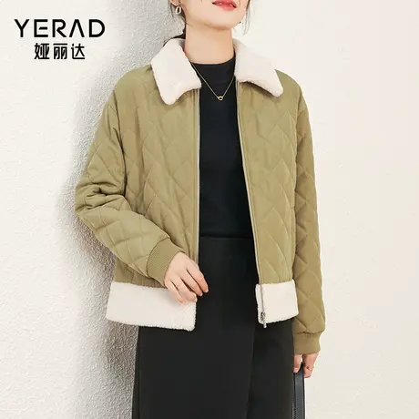 娅丽达加厚短款外套保暖棉服女冬2023新款菱格上衣小个子棉衣外套图片