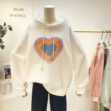 小众设计感连帽卫衣2021秋季新款chic慵懒休闲渐变色字母上衣大码商品大图