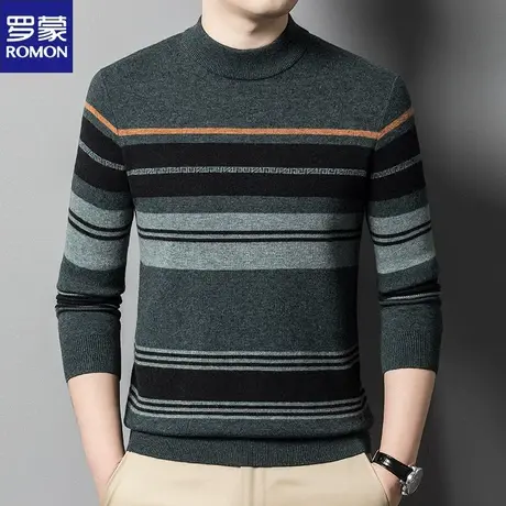 罗蒙100%羊毛衫男士圆领毛衣2023秋冬中年厚款保暖针织衫550克图片