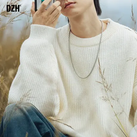 男生纯色毛衣男秋冬宽松慵懒风高级感针织长袖上衣男装2023年新款商品大图