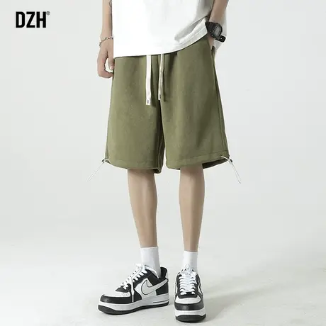 男生麂皮绒绿色短裤男夏季薄款宽松休闲五分裤直筒中裤2023年新款商品大图