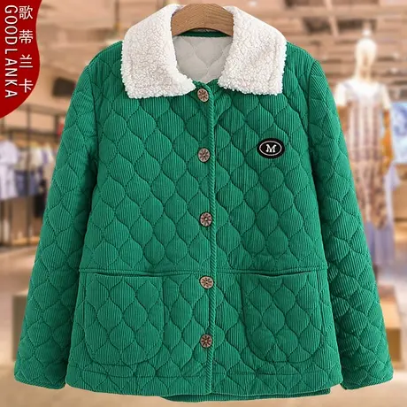 中老年妈妈秋冬灯芯绒棉袄宽松洋气翻领棉衣加绒保暖短款棉服外套商品大图