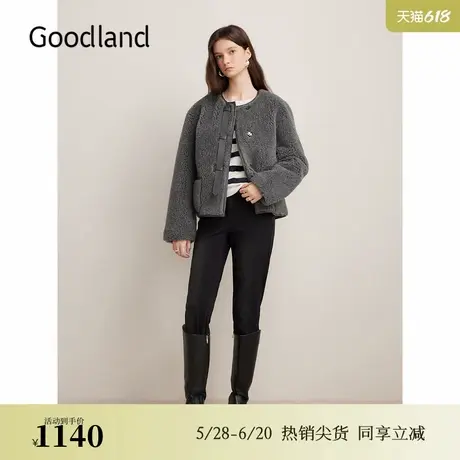 Goodland美地2024冬季新款法式优雅羊毛仿皮草格雷系短外套图片