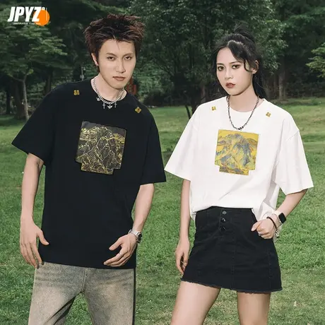 温变印花千里江山图男女同款纯棉短袖t恤夏季纯棉情侣款国潮上衣商品大图